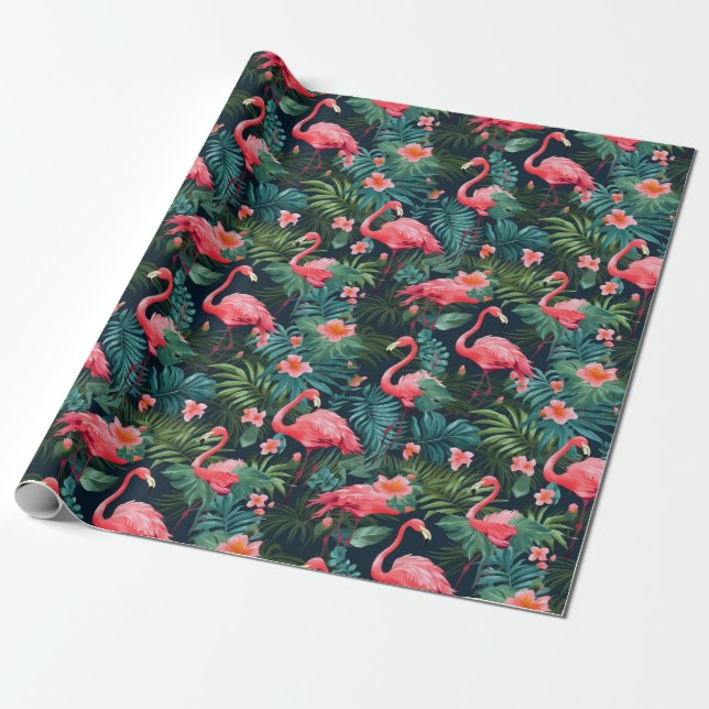 Tropischer Flamingo Geschenkpapier (Ungerollt)