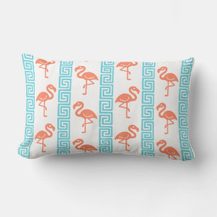 Tropischer Flamingo - Griechischer Schlüssel Koral Lendenkissen