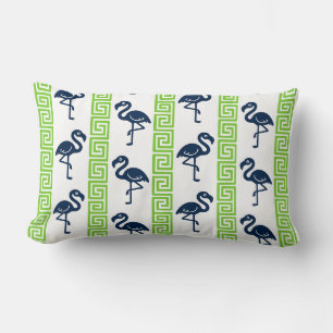 Tropischer Flamingo - Griechischer Schlüssel Navy Lendenkissen