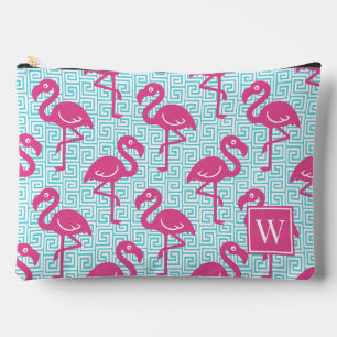 Tropischer Flamingo - Griechischer Schlüssel Rosa Zubehörtasche