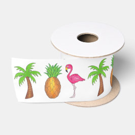 Tropischer Flamingo Grüner Palm Tree Ananas Insel Satinband