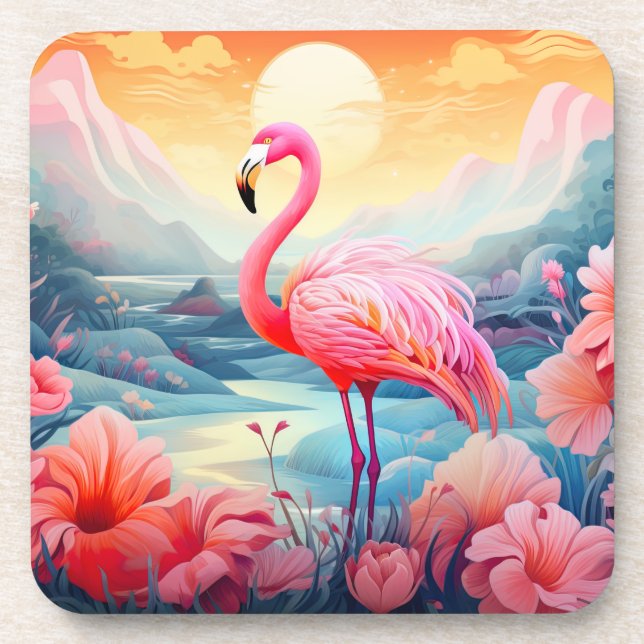 Tropischer Flamingo mit Blume-76280 Getränkeuntersetzer (Vorderseite)