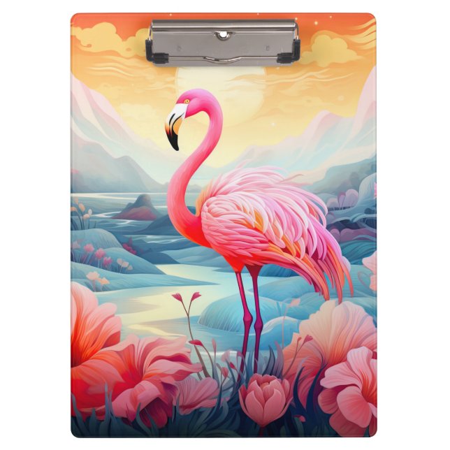 Tropischer Flamingo mit Blume-76280 Klemmbrett (Vorderseite)