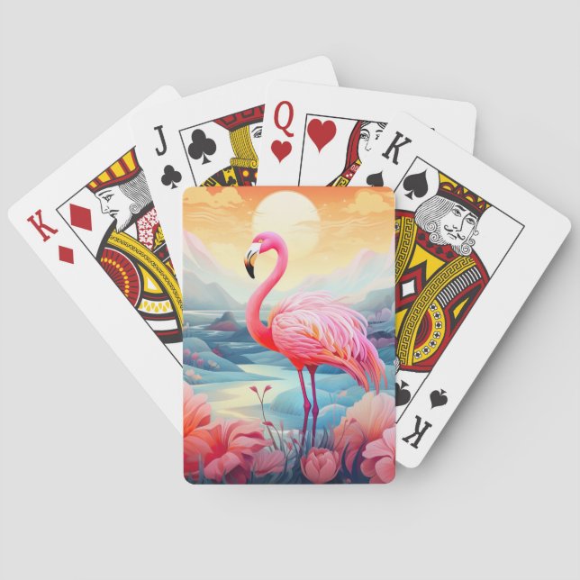 Tropischer Flamingo mit Blume-76280 Spielkarten (Rückseite)