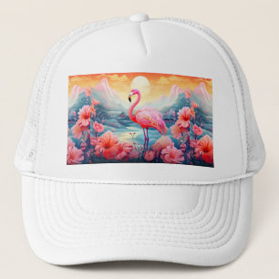 Tropischer Flamingo mit Blume-76280 Truckerkappe