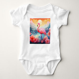 Tropischer Flamingo mit Blumen Baby Strampler