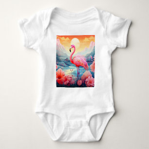 Tropischer Flamingo mit Blumen Baby Strampler
