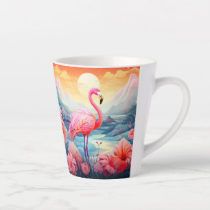 Tropischer Flamingo mit Blumen Milchtasse
