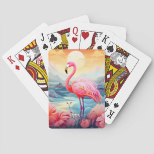 Tropischer Flamingo mit Blumen Spielkarten