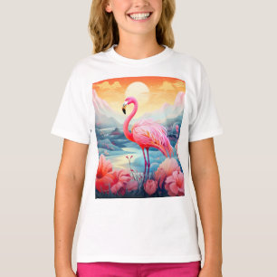 Tropischer Flamingo mit Blumen T-Shirt