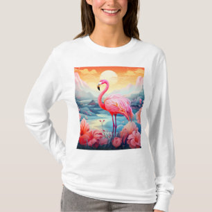 Tropischer Flamingo mit Blumen T-Shirt
