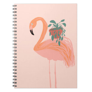 Tropischer Flamingo mit Topfpflanze Handgezeichnet Notizblock