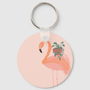 Tropischer Flamingo mit Topfpflanze Handgezeichnet Schlüsselanhänger