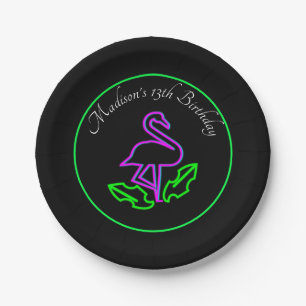 Tropischer Flamingo Neon-Party-Glowing-Teenparty Pappteller