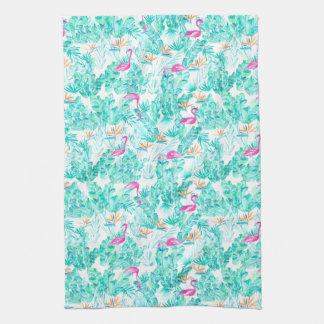 Tropischer Flamingo Palm Leaf Bird of Paradise Han Geschirrtuch