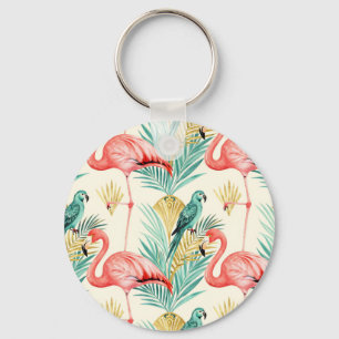 Tropischer Flamingo-Papageien-Dschungel Schlüsselanhänger