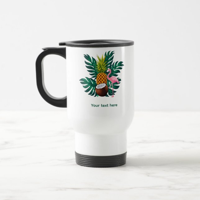 Tropischer Flamingo - Personalisierter Reisebecher (Links)