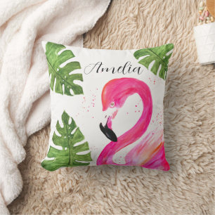 Tropischer Flamingo Pink Palm Blätter Grüne Kunst  Kissen