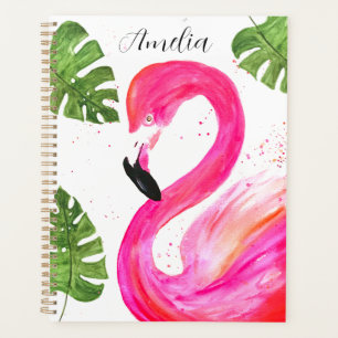 Tropischer Flamingo Rosa Palmgrün Blätter Kunst Vo Planer