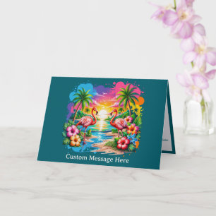 Tropischer Flamingo-Sonnenuntergang Personalisiert Karte