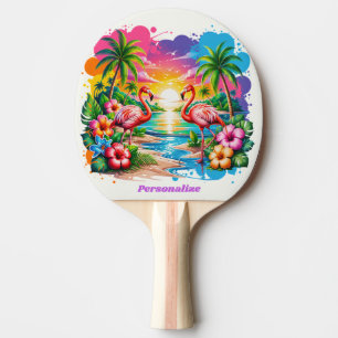 Tropischer Flamingo-Sonnenuntergangs-Paradies-Pers Tischtennis Schläger