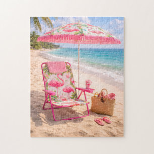Tropischer Flamingo Strandstuhl & Sonnenschirm