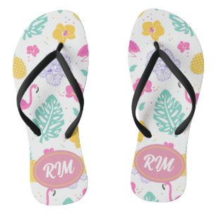 Tropischer Flamingo und Ananas Flip Flops Sommer