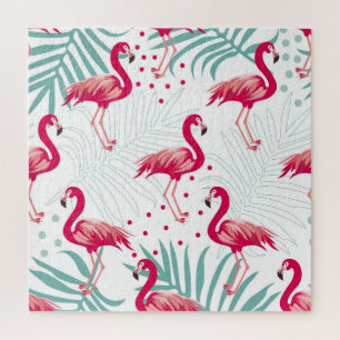 Tropischer Flamingo und Blätter, Sommermuster.