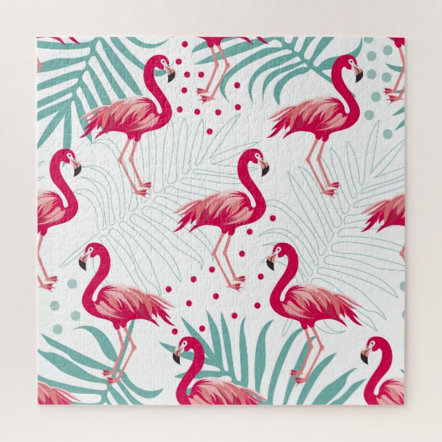 Tropischer Flamingo und Blätter, Sommermuster. (Vertikal)
