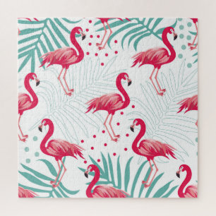 Tropischer Flamingo und Blätter, Sommermuster.