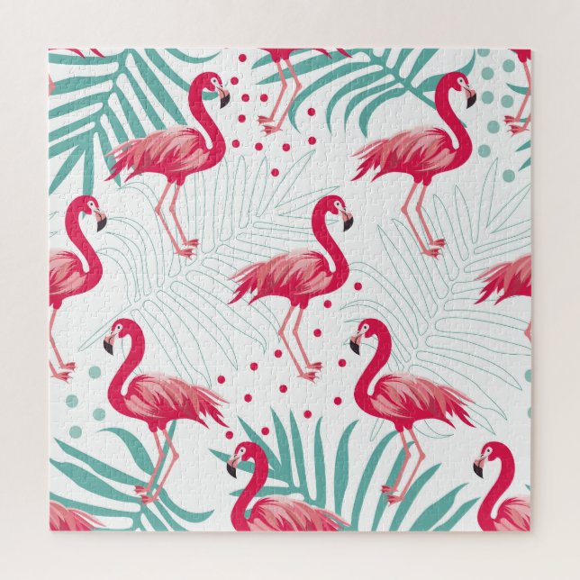 Tropischer Flamingo und Blätter, Sommermuster. (Vertikal)