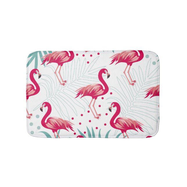 Tropischer Flamingo und Blätter, Sommermuster. Badematte (Vorderseite)