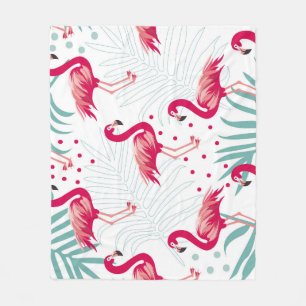 Tropischer Flamingo und Blätter, Sommermuster. Fleecedecke