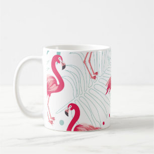 Tropischer Flamingo und Blätter, Sommermuster. Kaffeetasse