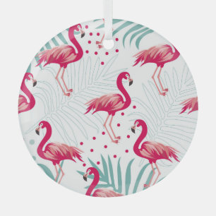 Tropischer Flamingo und Blätter, Sommermuster. Ornament Aus Glas