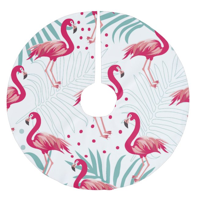 Tropischer Flamingo und Blätter, Sommermuster. Polyester Weihnachtsbaumdecke (Vorderseite)