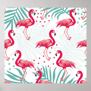 Tropischer Flamingo und Blätter, Sommermuster. Poster