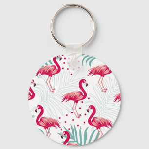 Tropischer Flamingo und Blätter, Sommermuster. Schlüsselanhänger