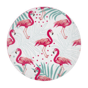 Tropischer Flamingo und Blätter, Sommermuster. Schneidebrett