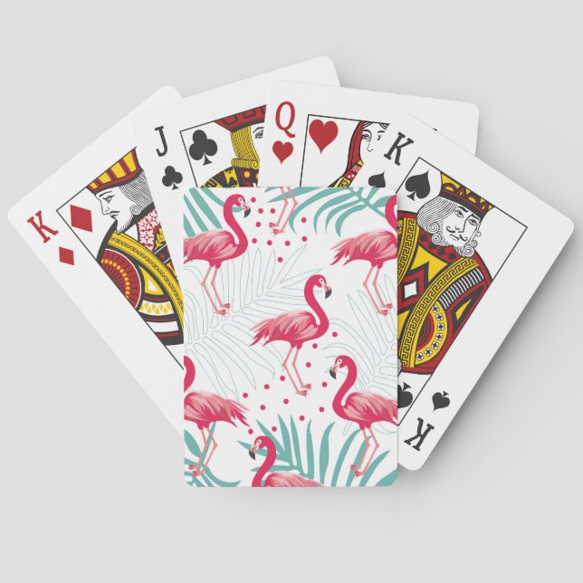 Tropischer Flamingo und Blätter, Sommermuster. Spielkarten (Rückseite)