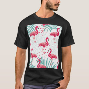 Tropischer Flamingo und Blätter, Sommermuster. T-Shirt