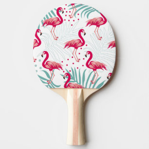 Tropischer Flamingo und Blätter, Sommermuster. Tischtennis Schläger