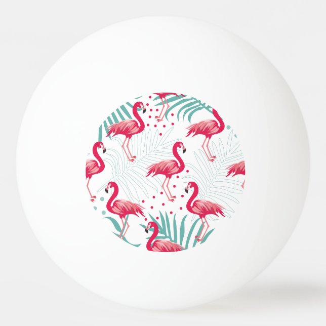 Tropischer Flamingo und Blätter, Sommermuster. Tischtennisball (Vorderseite)