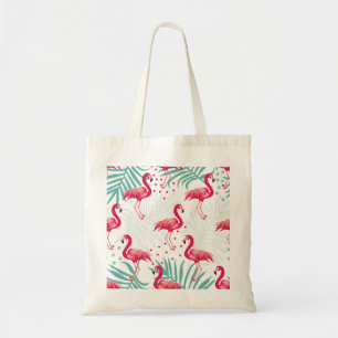 Tropischer Flamingo und Blätter, Sommermuster. Tragetasche