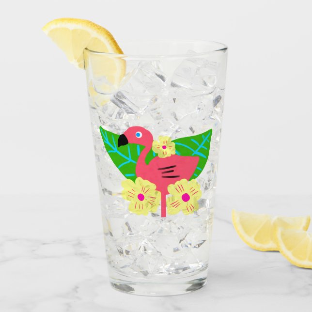 Tropischer Flamingo und Blume Glas (Vorderseite Ice)
