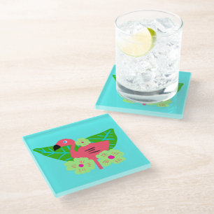 Tropischer Flamingo und Blume Glasuntersetzer