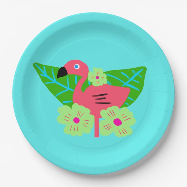 Tropischer Flamingo und Blume Pappteller (Vorderseite)