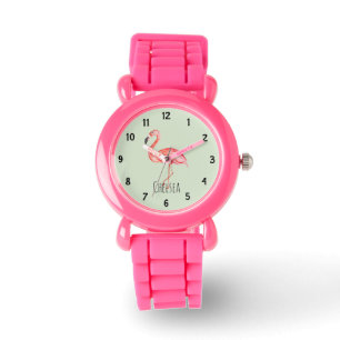 Tropischer Flamingo und Name des Mädchens Armbanduhr