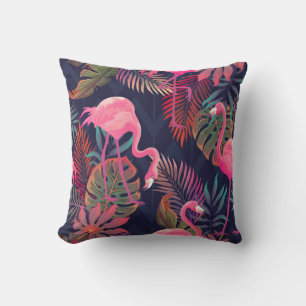 Tropischer Flamingo: Vintages Palmmuster. Kissen