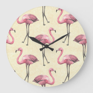 Tropischer Flamingo: Wasserfarben-Wallpaper-Vergnü Große Wanduhr